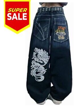 Y2K Hip-Hop Gothic Jeans Baggy Oversize Streetwear Retro Graphic Print Denim